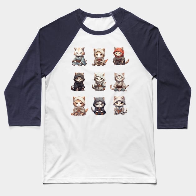 Angsty Samurai Kitten Crew Design Baseball T-Shirt by kuallidesigns